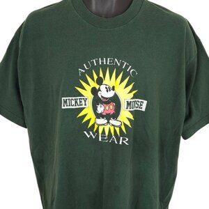 Vintage Mickey Mouse T Shirt Mens Size 2XL Green 90s Authentic Wear Made In USA